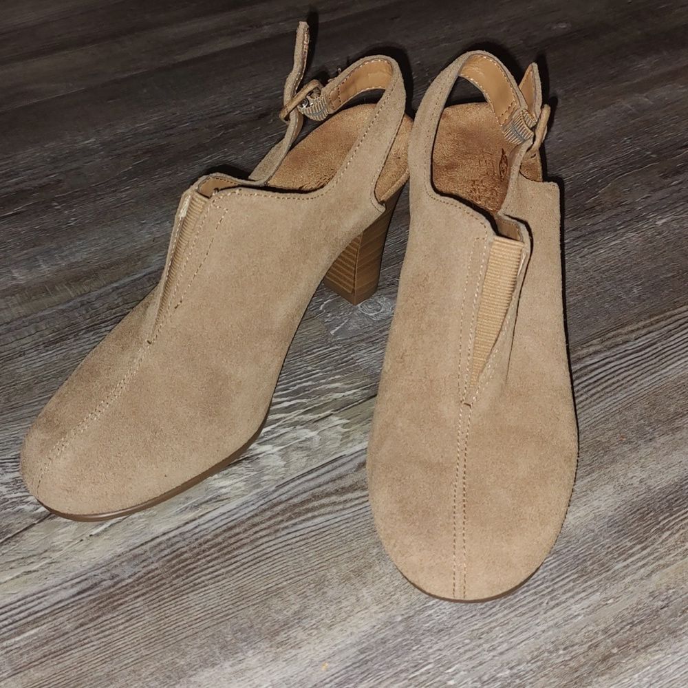 Aerosoles Heelrest  tan Role Back  sling back heeled clogs mules  Sz 6.5